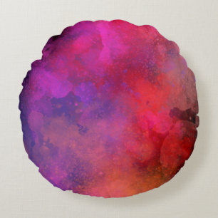 Galaxy Paint Splatter effect pink Red Round Cushion