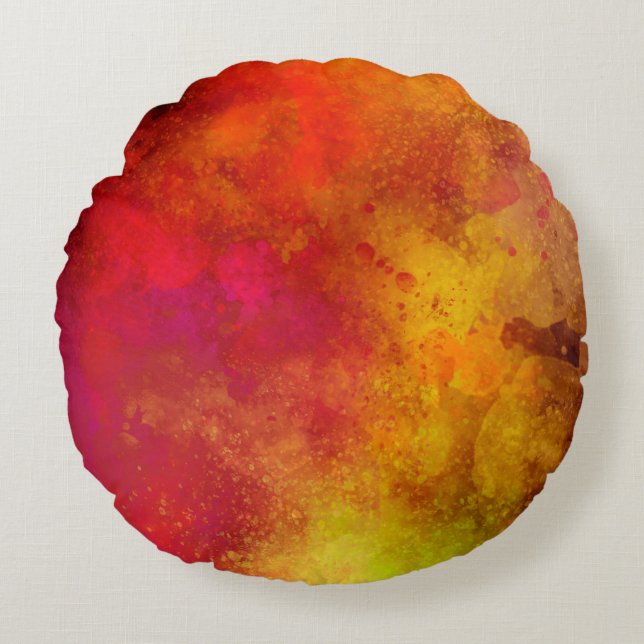 Galaxy Paint Splatter effect Red Yellow Round Cushion (Front)