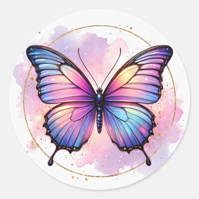 Galaxy Pastel Butterfly Splash Classic Round Sticker (Front)