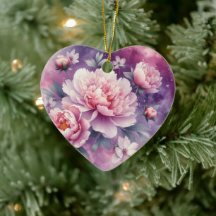 Galaxy Peony Heart Ceramic Ornament