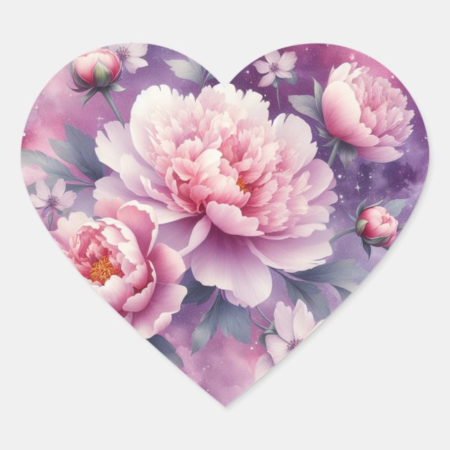 Galaxy Peony Heart Stickers (Front)