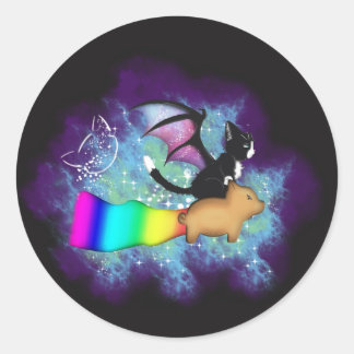 Galaxy pig ride classic round sticker