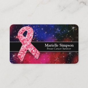 Galaxy Pink Glitter Breast Cancer Survivor Coach B Business Card