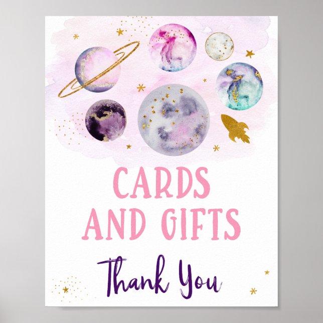 Galaxy Pink Gold Cards & Gifts Birthday Sign (Front)