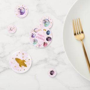 Galaxy Pink Gold Outer Space Birthday Confetti