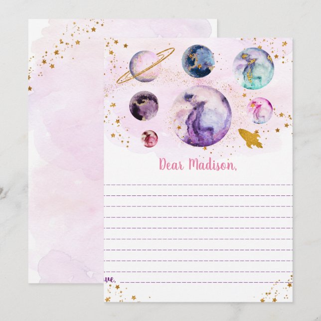 Galaxy Pink Gold Space Birthday Time Capsule Cards (Front/Back)