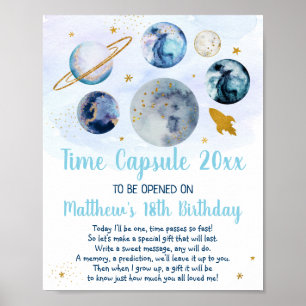 Galaxy Pink Gold Space Time Capsule 1st Birthday Poster