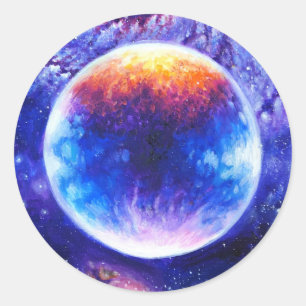 Galaxy planet and nebula classic round sticker