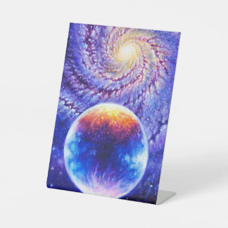 Galaxy planet and nebula  pedestal sign