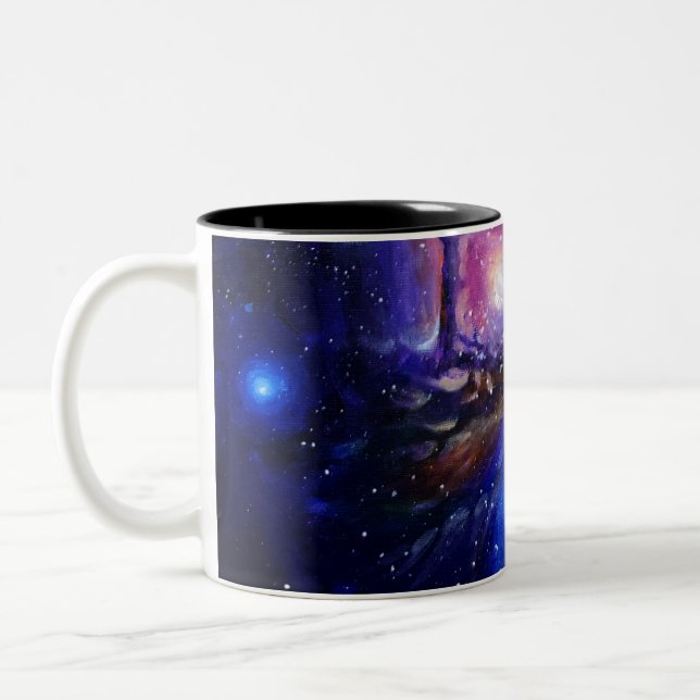 Galaxy planet and nebula  Two-Tone coffee mug (Left)