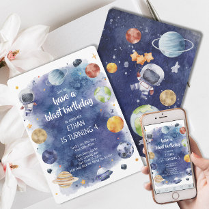 Galaxy Planet Personalise Kids Birthday Party Invitation