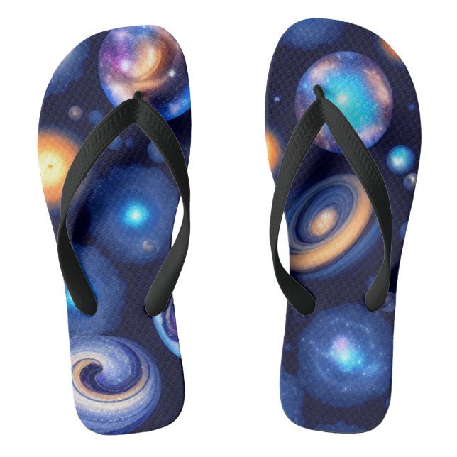 Galaxy Planets Black Sky Thongs (Footbed)