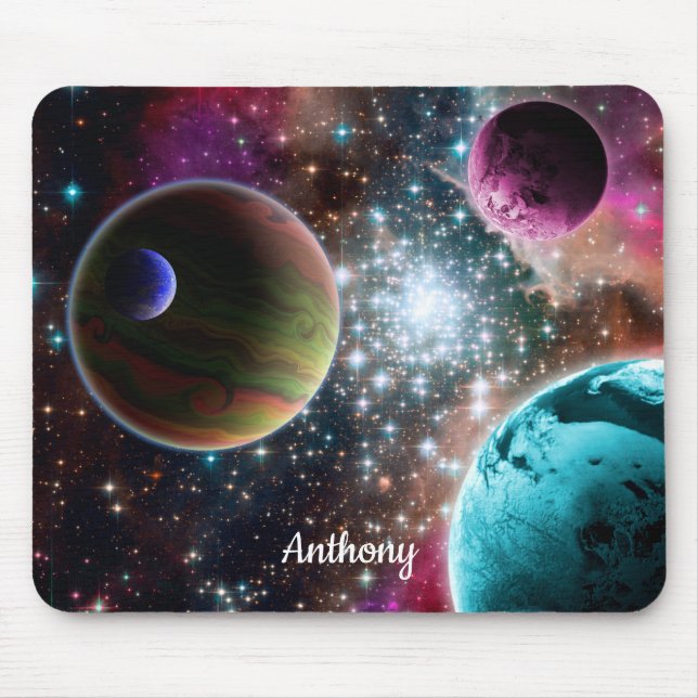 Galaxy Planets Stars Monogram Mouse Pad (Front)