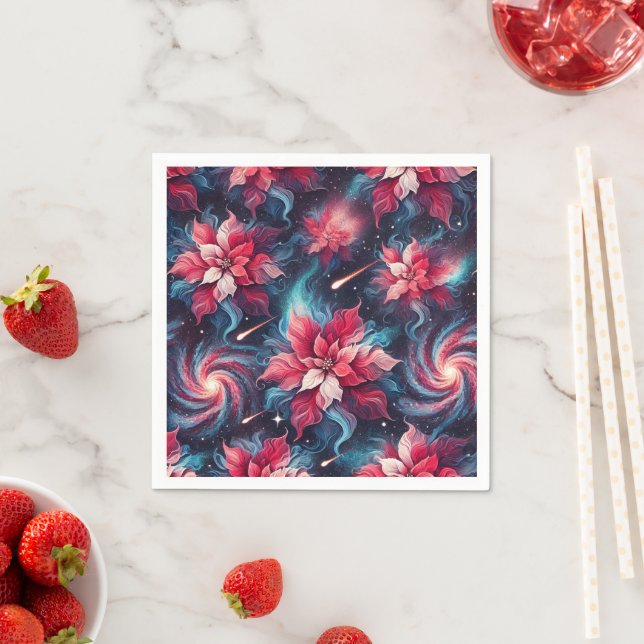 Galaxy Poinsettia Festive Floral Pattern Decoupage Napkin (Insitu)