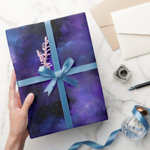 Galaxy Purple Nebula Space Black Abstract Pattern Wrapping Paper