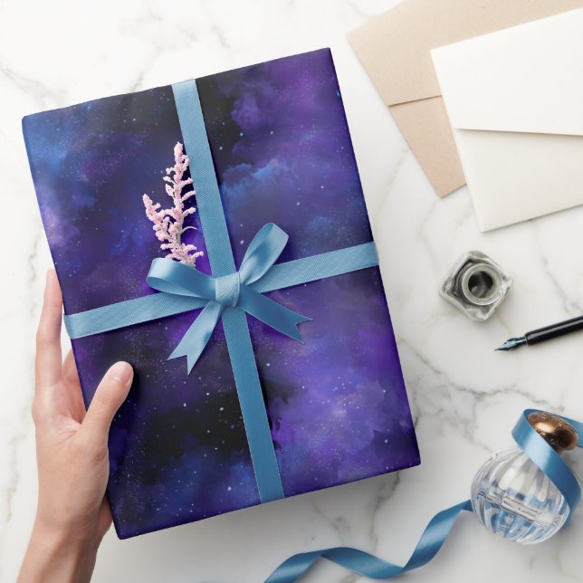 Galaxy Purple Nebula Space Black Abstract Pattern Wrapping Paper (Gifting)