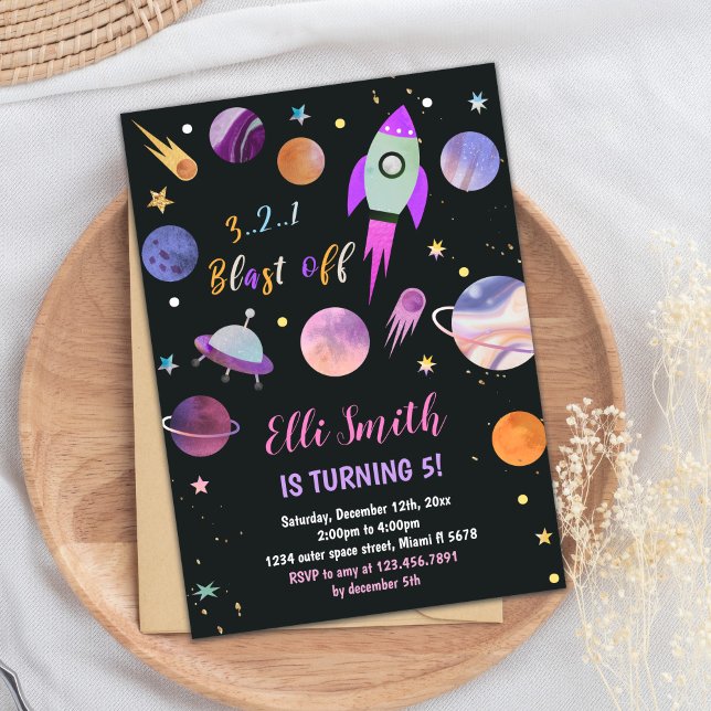 Galaxy Purple Planets Birthday Invitation (Galaxy Purple Planets Birthday Invitations)