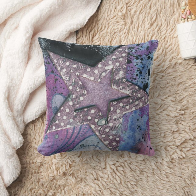 Galaxy Purple Star Throw Pillow (Blanket)