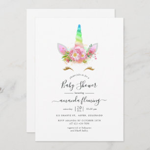 Galaxy Rainbow Floral Unicorn Baby Shower Invitation