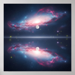 Galaxy Reflection Under Moonlit Cosmic Sky Poster