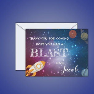 Galaxy Rocket Planets Themed Birthday Thank you Postcard