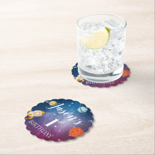 Galaxy Rocket Themed Kids 1st  Birthday Party Paper Coaster