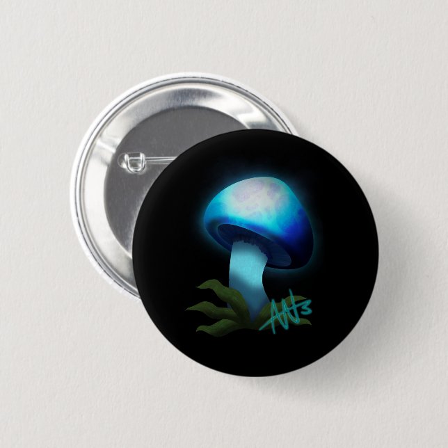 Galaxy Shiitake Glowing Light Blue Mushroom 6 Cm Round Badge (Front & Back)