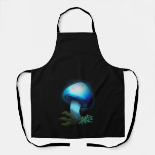 Galaxy Shiitake Glowing Light Blue Mushroom Black Apron