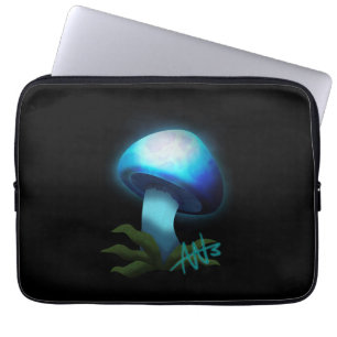 Galaxy Shiitake Glowing Light Blue Mushroom Laptop Sleeve