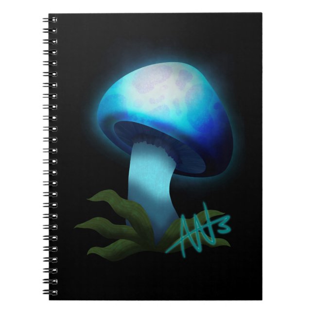 Galaxy Shiitake Glowing Light Blue Mushroom Notebook (Front)
