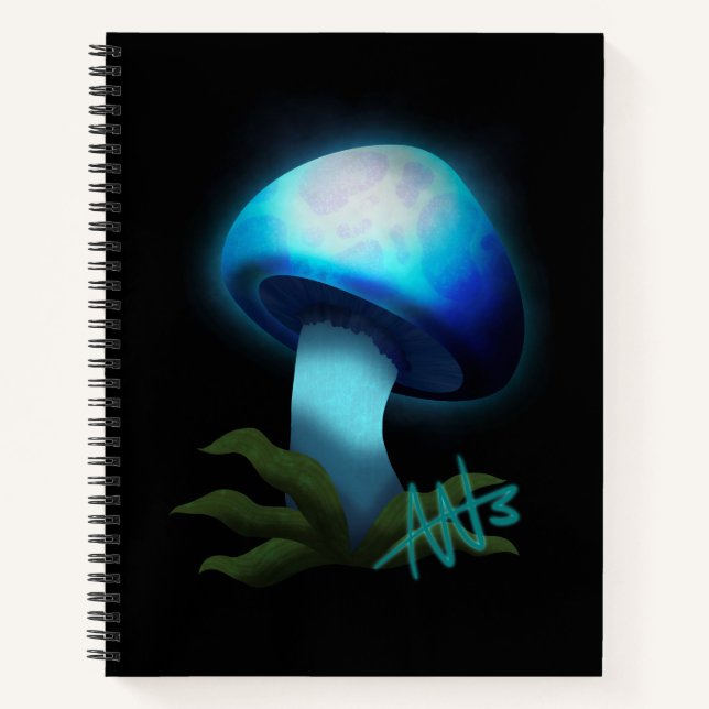 Galaxy Shiitake Glowing Light Blue Mushroom Spiral Notebook (Front)