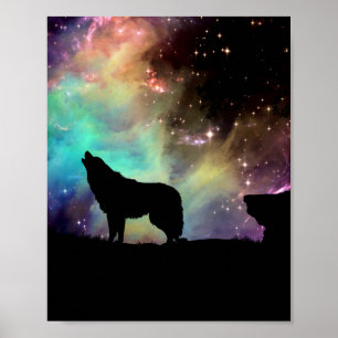 galaxy sky wolf poster