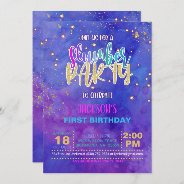 Galaxy Slumber Party Birthday Invitation (Front/Back)