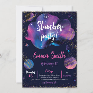 Galaxy Slumber Party Black Invitation