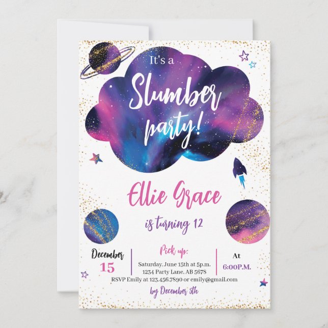 Galaxy Slumber Party  Invitation (Front)