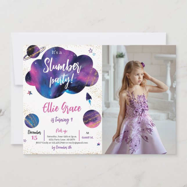 Galaxy Slumber Party Photo Invitation (Front)