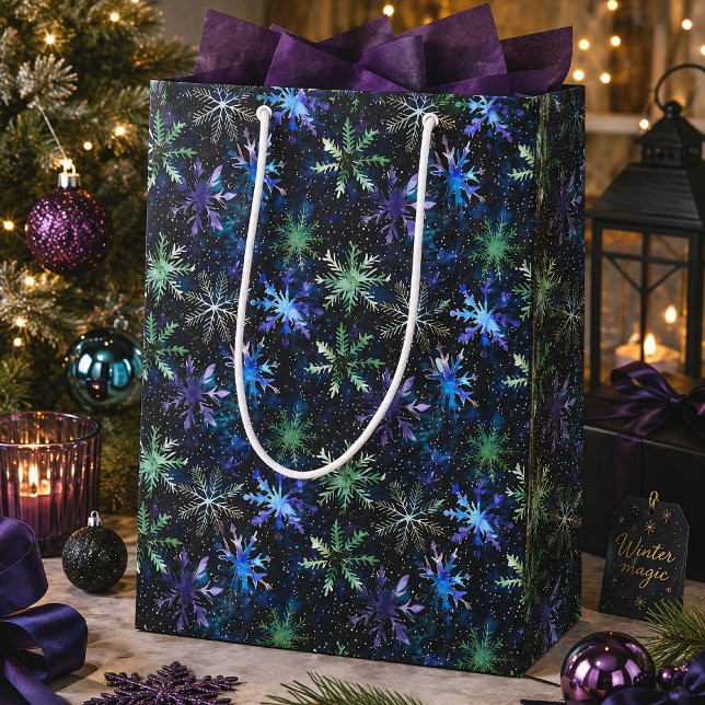 Galaxy Snowflakes Celestial Christmas Medium Gift Bag (Creator Uploaded)