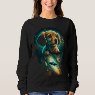 Galaxy Space Astronaut Puppy Dog Flying Ufo Aliens Sweatshirt
