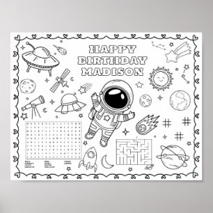 Galaxy space Birthday colouring mat Poster