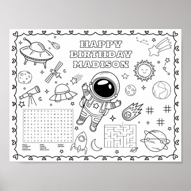 Galaxy space Birthday colouring mat  Poster (Front)