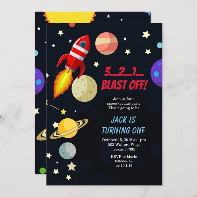 Galaxy Space Blast off Birthday Invitation (Front/Back)