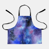 Galaxy Space Blue Custom Name Kids Apron