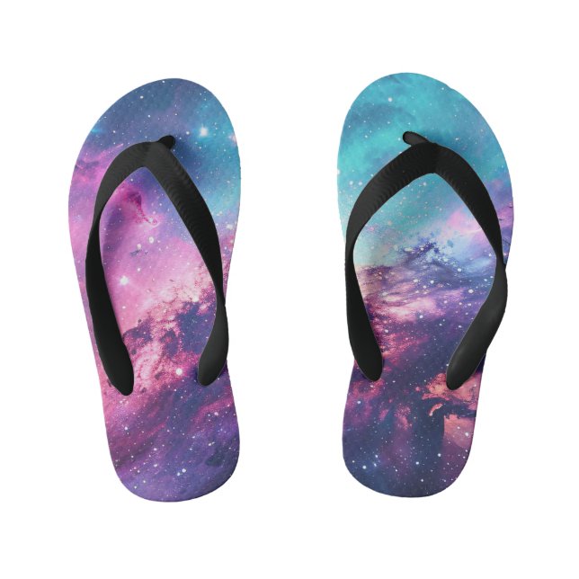 Galaxy space glitter nebula purple pink universe kid's thongs (Footbed)