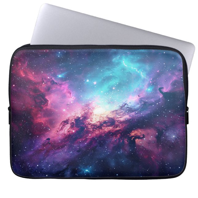 Galaxy space glitter nebula purple pink universe laptop sleeve (Front)