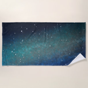 Galaxy Space Nebula Night Sky Blue Green Beach Towel