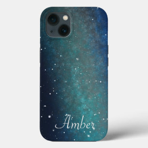 Galaxy Space Nebula Night Sky Green Personalised iPhone 13 Case