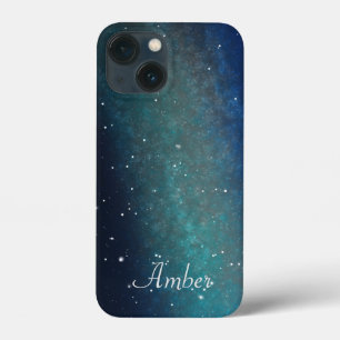 Galaxy Space Nebula Night Sky Green Personalised iPhone 13 Mini Case