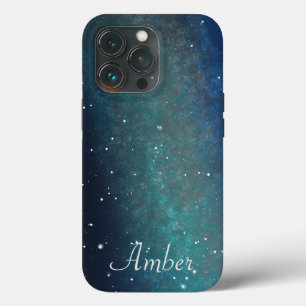 Galaxy Space Nebula Night Sky Green Personalised iPhone 13 Pro Case