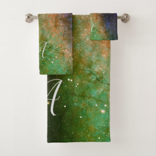Galaxy Space Nebula Night Sky Orange Personalised Bath Towel Set