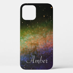 Galaxy Space Nebula Night Sky Personalised Orange iPhone 12 Case